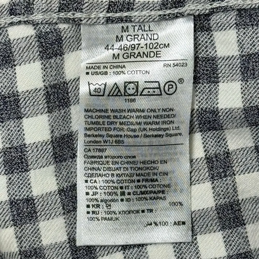 Banana Republic Luxe Flannel Shirt Men's M Tall Gray Gingham Camden Fit